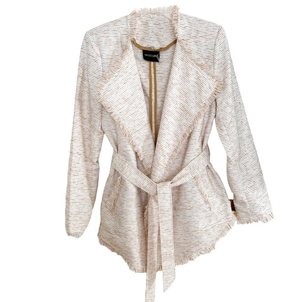 Dolce Cabo Burnt Orange White Tweed Stripe Wrap Jacket Blazer Small